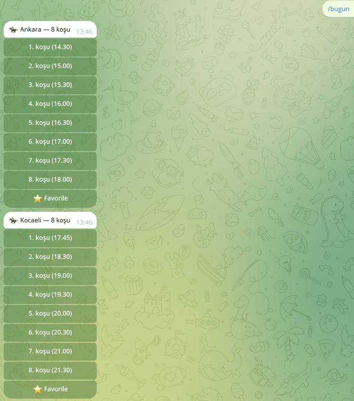 ePadok Telegram botu /bugun komutu ekran görüntüsü